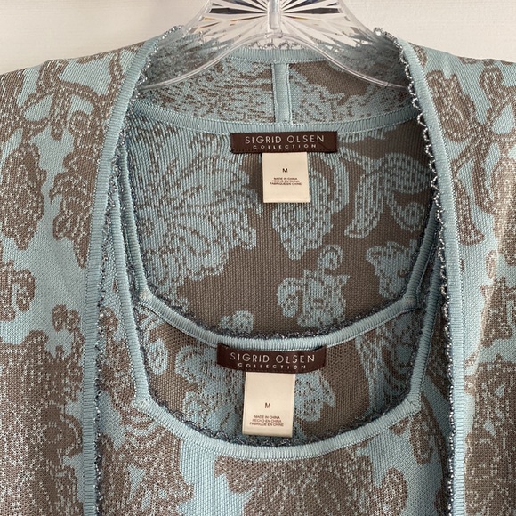 Sigrid Olsen Collection Aqua and Taupe Silk Blend Sweater Set - Size Medium - Picture 4 of 16